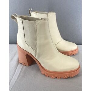 SOREL W's 8.5 BREX Boots Cream & Clay Leather Chunky Heeled Waterproof Chelsea